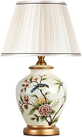 LXXSH מנורה שולחן קרמיקה בסגנון אירופאי פרח וסלון ציפור חדר שינה מיטה מיטה מנורת רטרו לימוד וילה