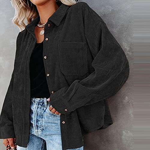 ז'קט קורדורוי קורדוי נשים כפתור שרוול ארוך מעילי מעילים גדולים עם מעילי חורף סתיו חולצות צווארון חולצות 2022