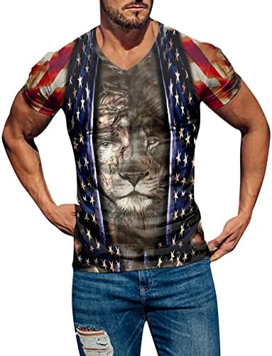 XXBR Mens Mens Shoce Shole חולצות טריקו 3d ישו צולב אריה הדפס טופיות טי פטריוטיות, 2022 New Summer V Neck T חולצה
